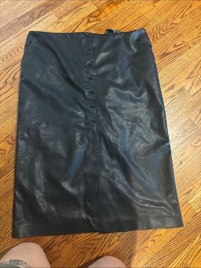 H&M Black Faux Leather Button-Front Pencil Skirt